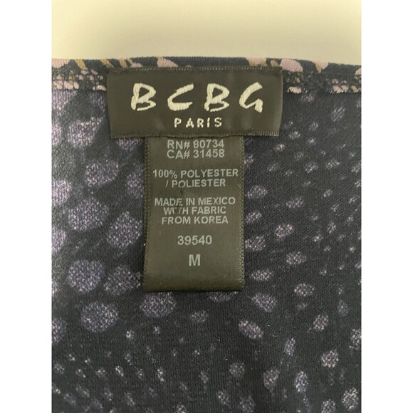 BCBG Paris Women's‎ Wrap V-Neck Dress Ruching Knee-Length Navy Lavender Floral M - Picture 7 of 9